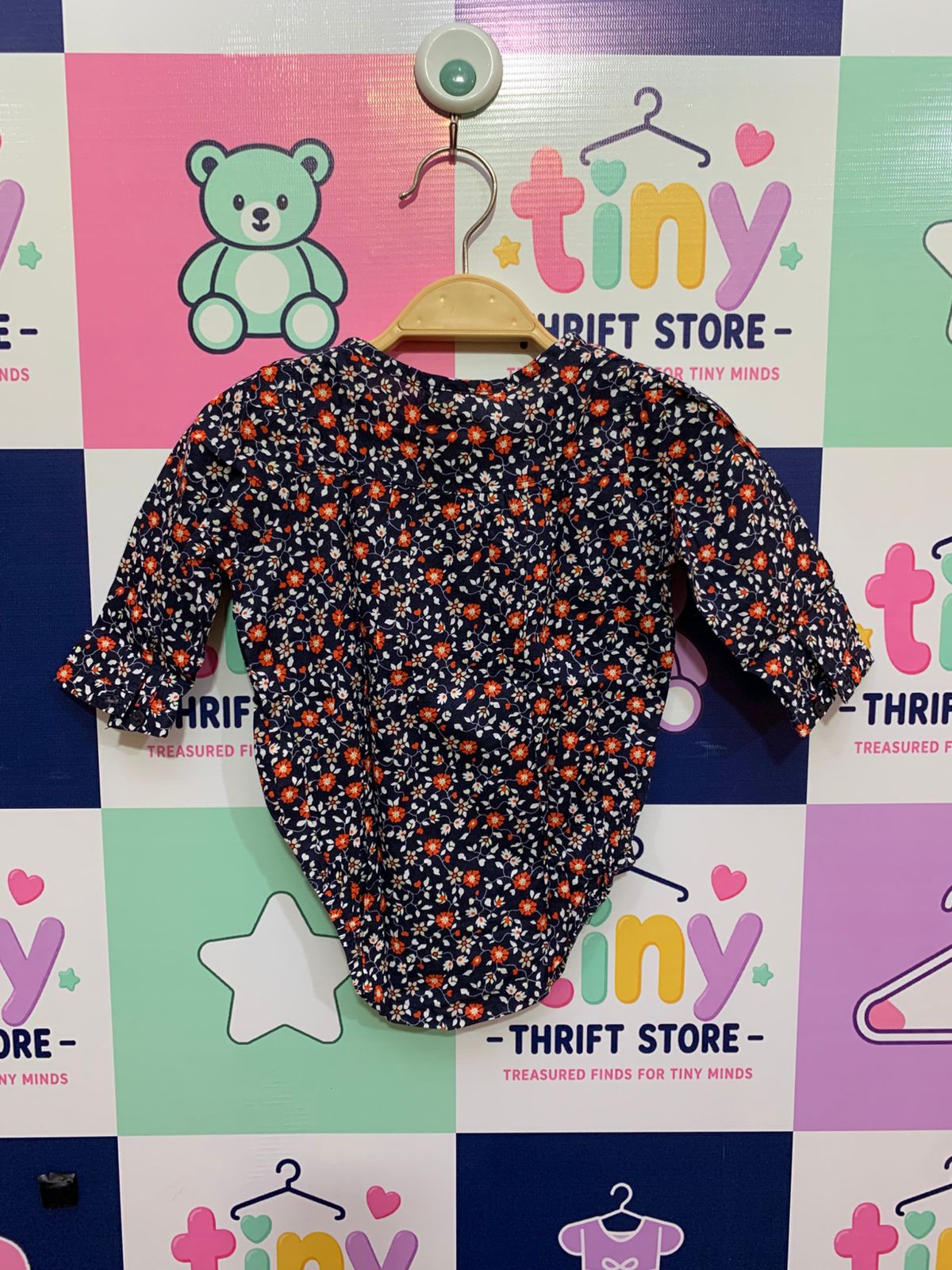 OshKosh B'gosh Baby Girls Navy Floral Bodysuit – Long Sleeve Cotton Romper (6 Months) AB1