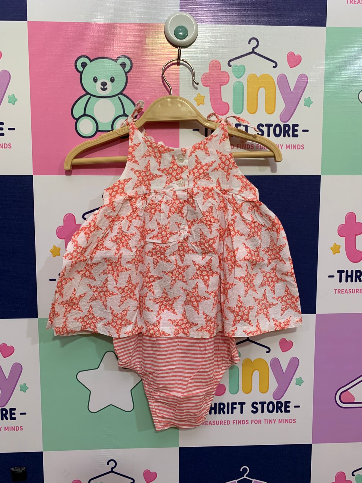 Baby B'gosh by OshKosh Floral Star Dress & Striped Romper Set – 2-in-1 Coral Outfit (9 Months) AB1