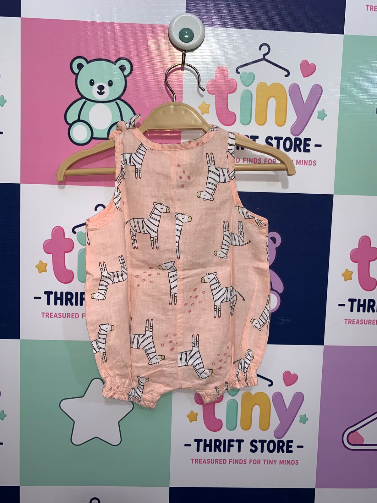 So Cute Zebra Print Sleeveless Baby Romper - Peach Cotton Newborn Bodysuit (0-3 Months) AB1