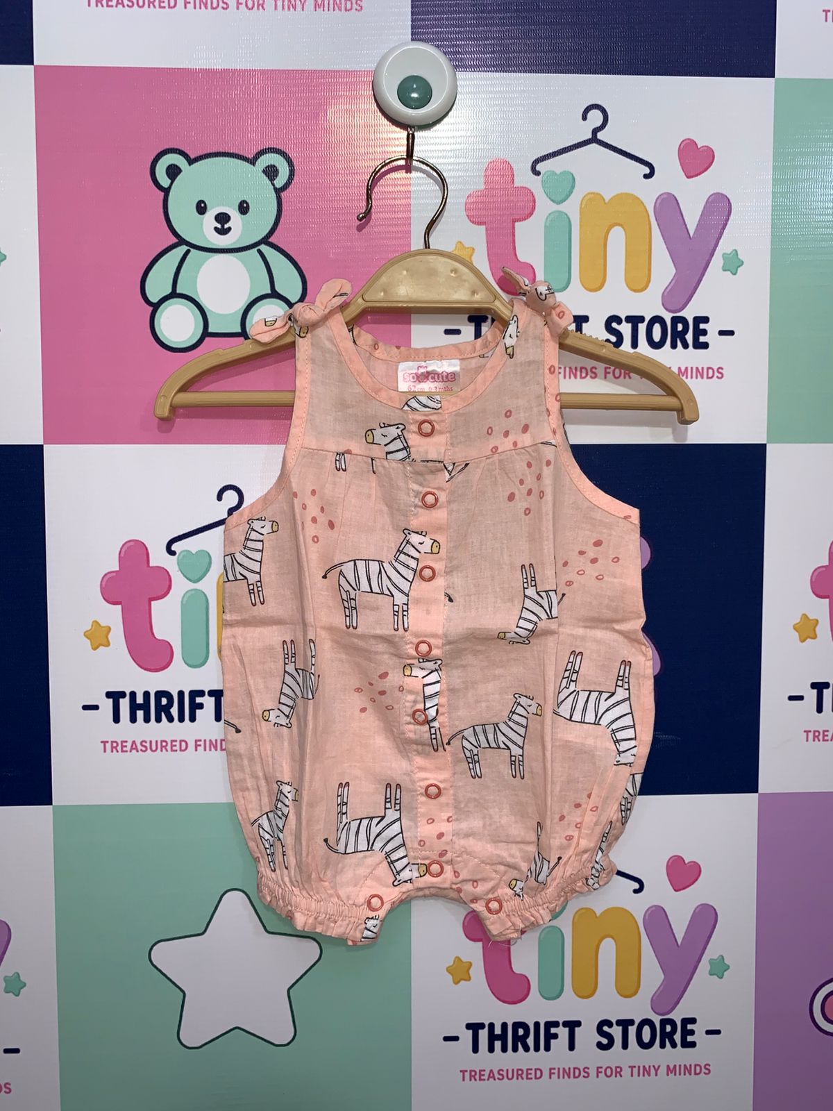 So Cute Zebra Print Sleeveless Baby Romper - Peach Cotton Newborn Bodysuit (0-3 Months) AB1