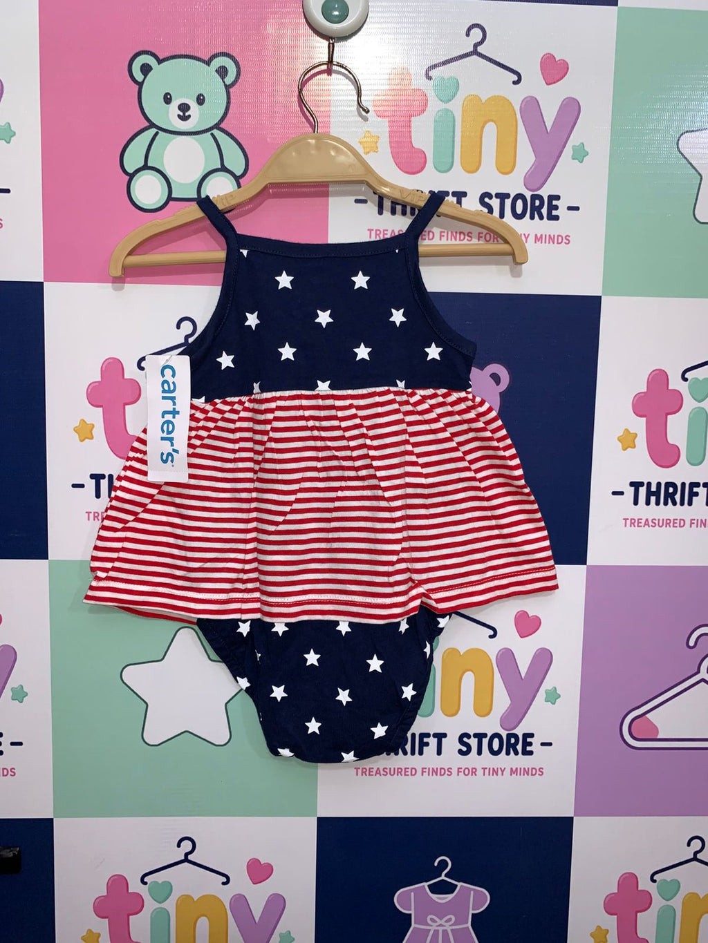 Carter's Baby Girls' Patriotic Americana Stars and Stripes Dress Bodysuit - Size 6M AB1