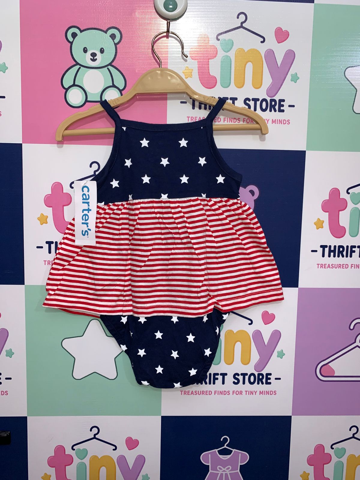 Carter's Baby Girls' Patriotic Americana Stars and Stripes Dress Bodysuit - Size 6M AB1