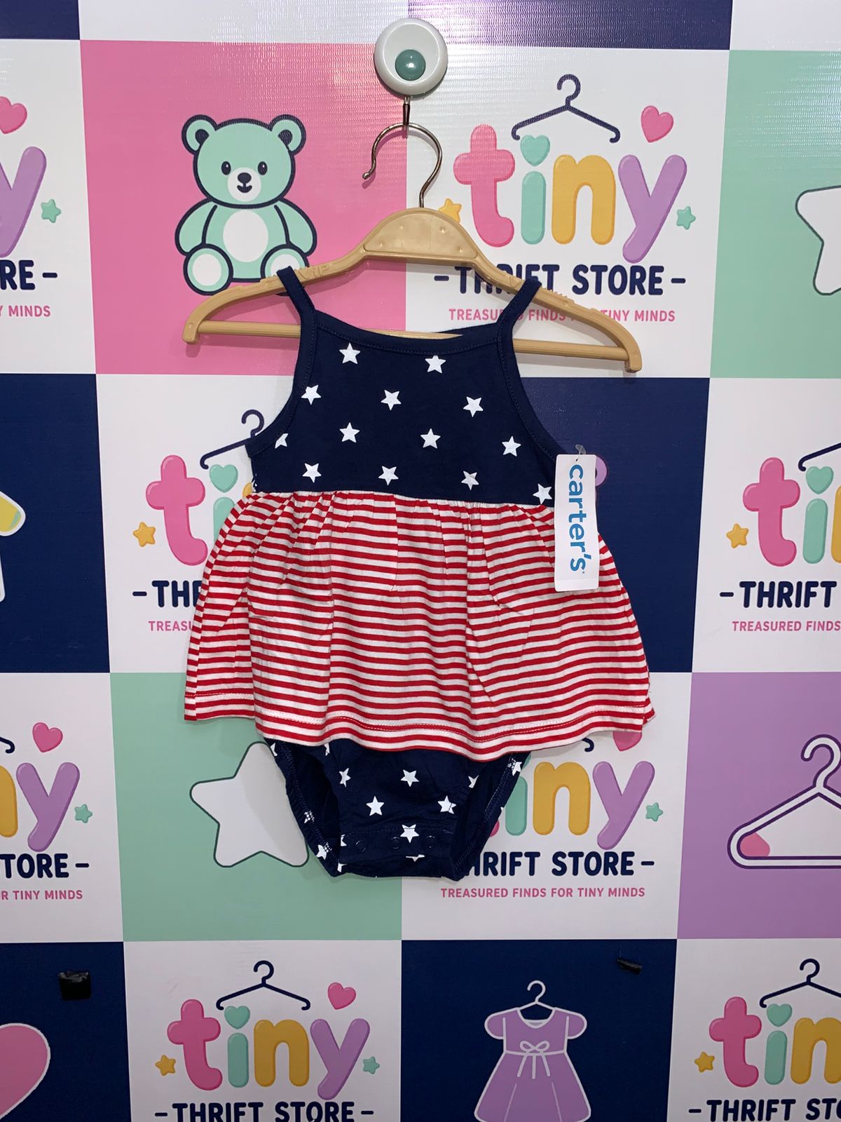 Carter's Baby Girls' Patriotic Americana Stars and Stripes Dress Bodysuit - Size 6M AB1