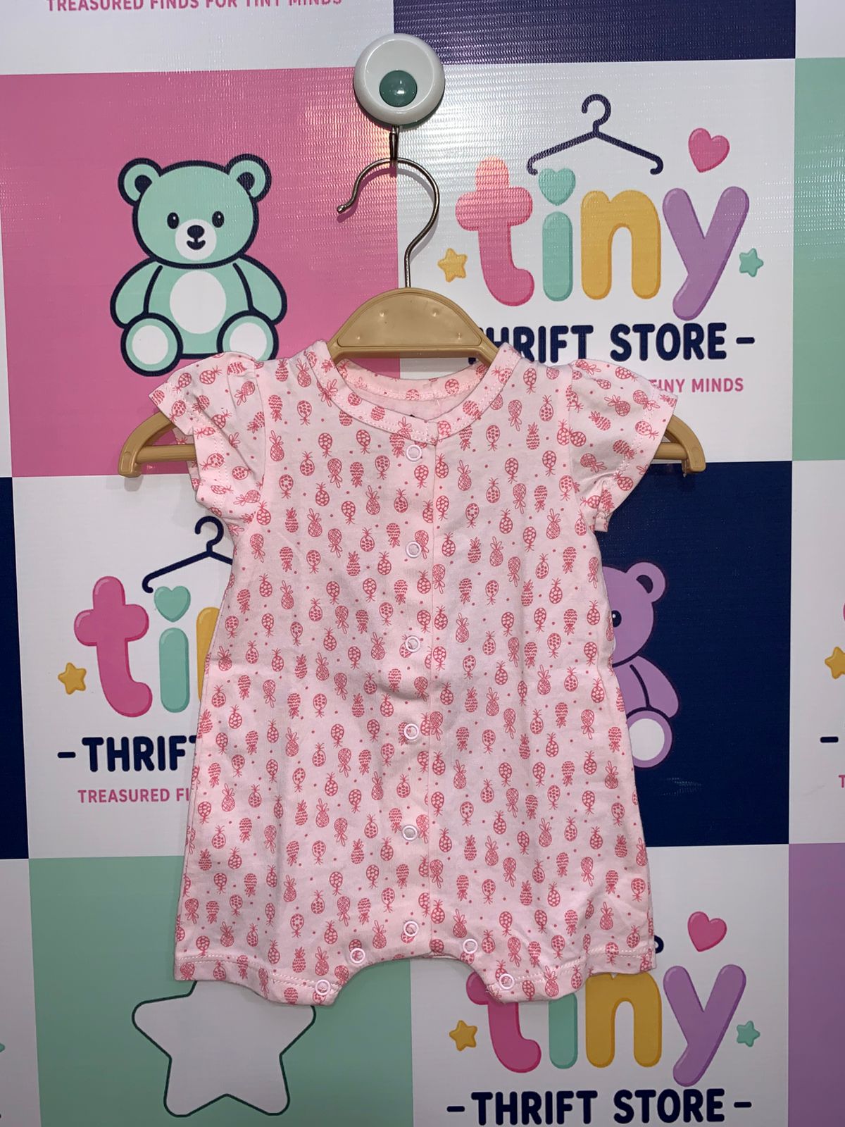 Z-Brand Baby Girls' Pink Pineapple Print Short Sleeve Romper - Size 3M AB1