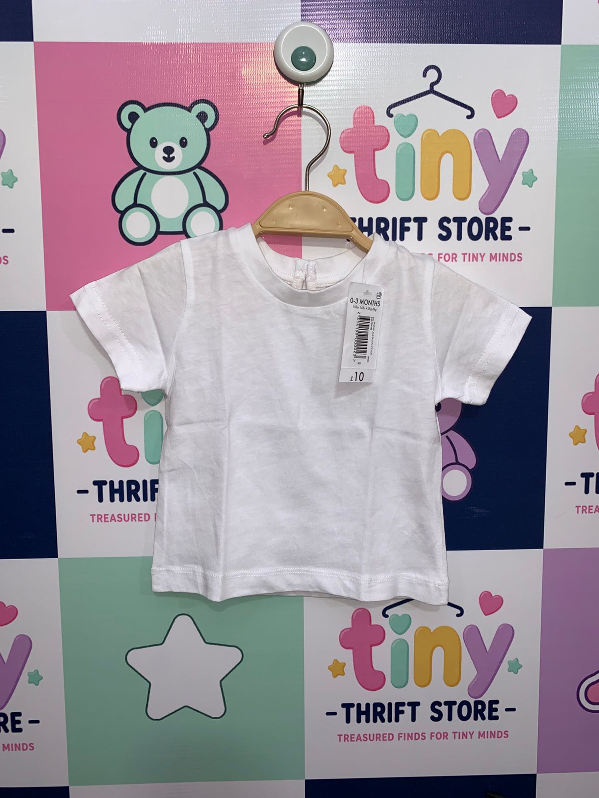 Matalan Baby White Pure Cotton Short Sleeve T-Shirt - Size 0-3M AB1