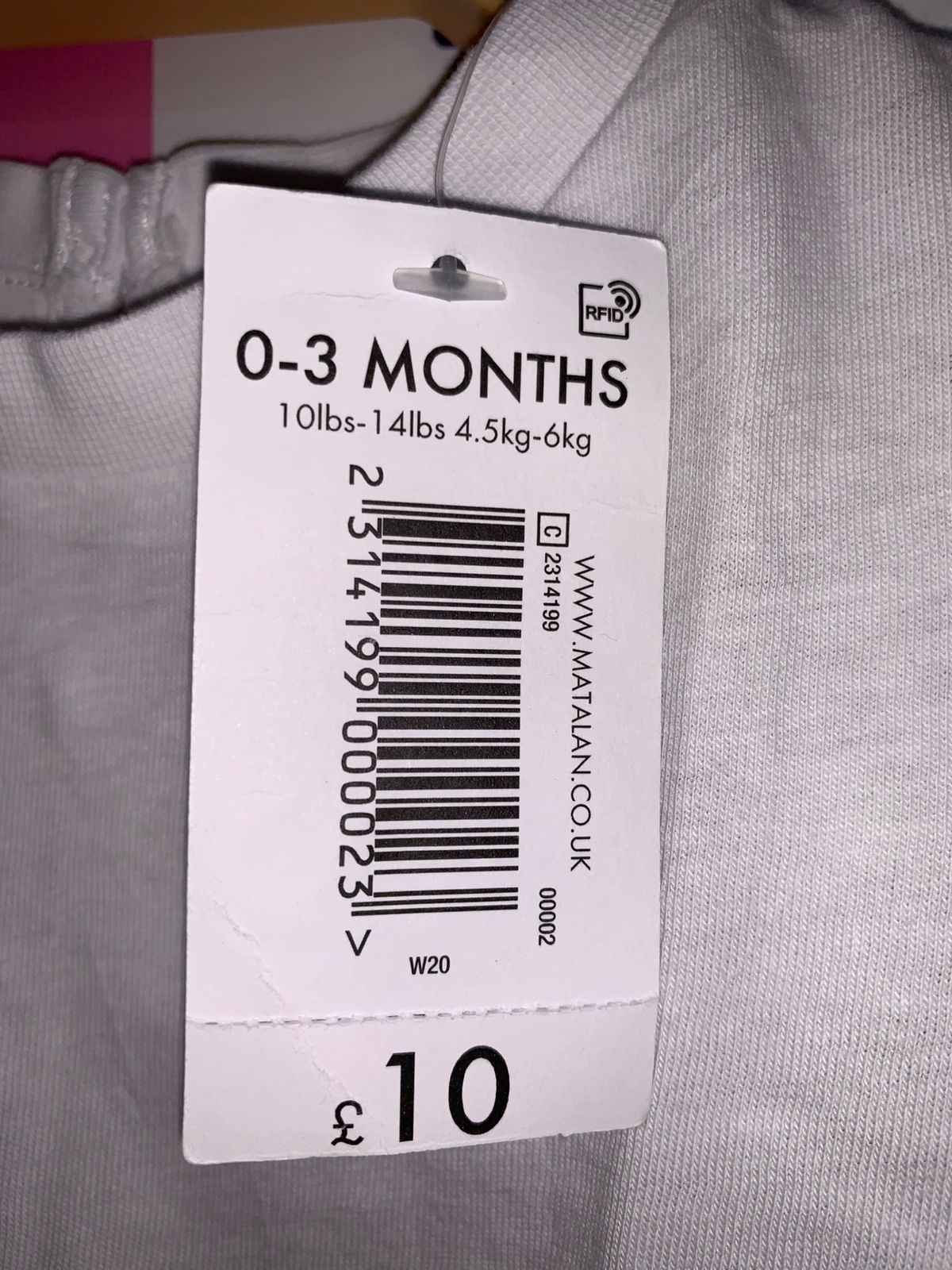 Matalan Baby White Pure Cotton Short Sleeve T-Shirt - Size 0-3M AB1