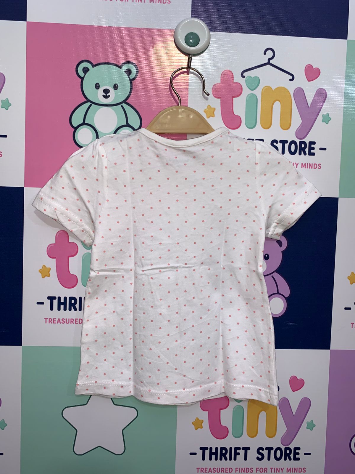 Topomini Baby Girls White & Pink Polka Dot Deer Graphic T-Shirt - Size 74 (6-9M) AB1