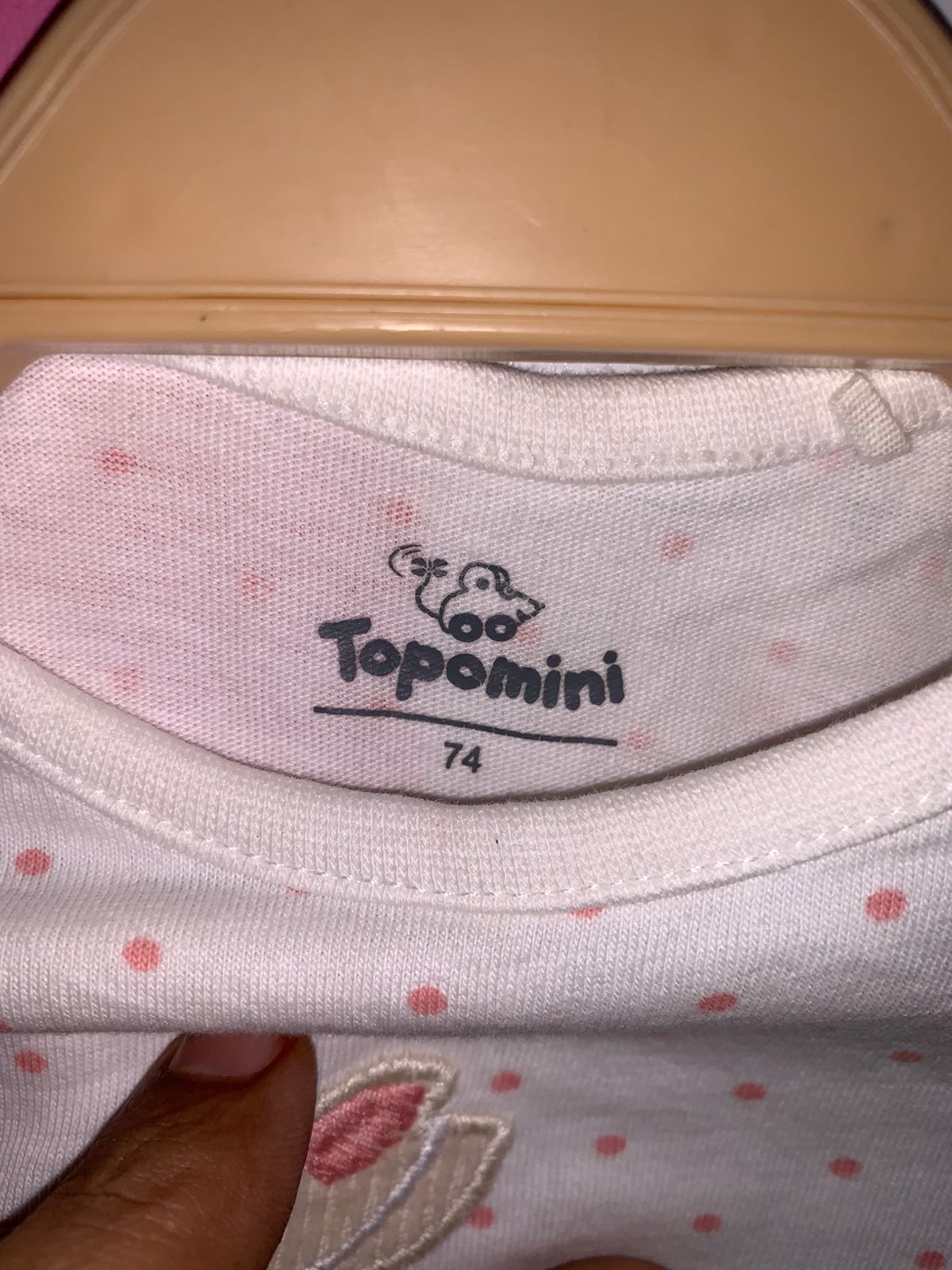 Topomini Baby Girls White & Pink Polka Dot Deer Graphic T-Shirt - Size 74 (6-9M) AB1