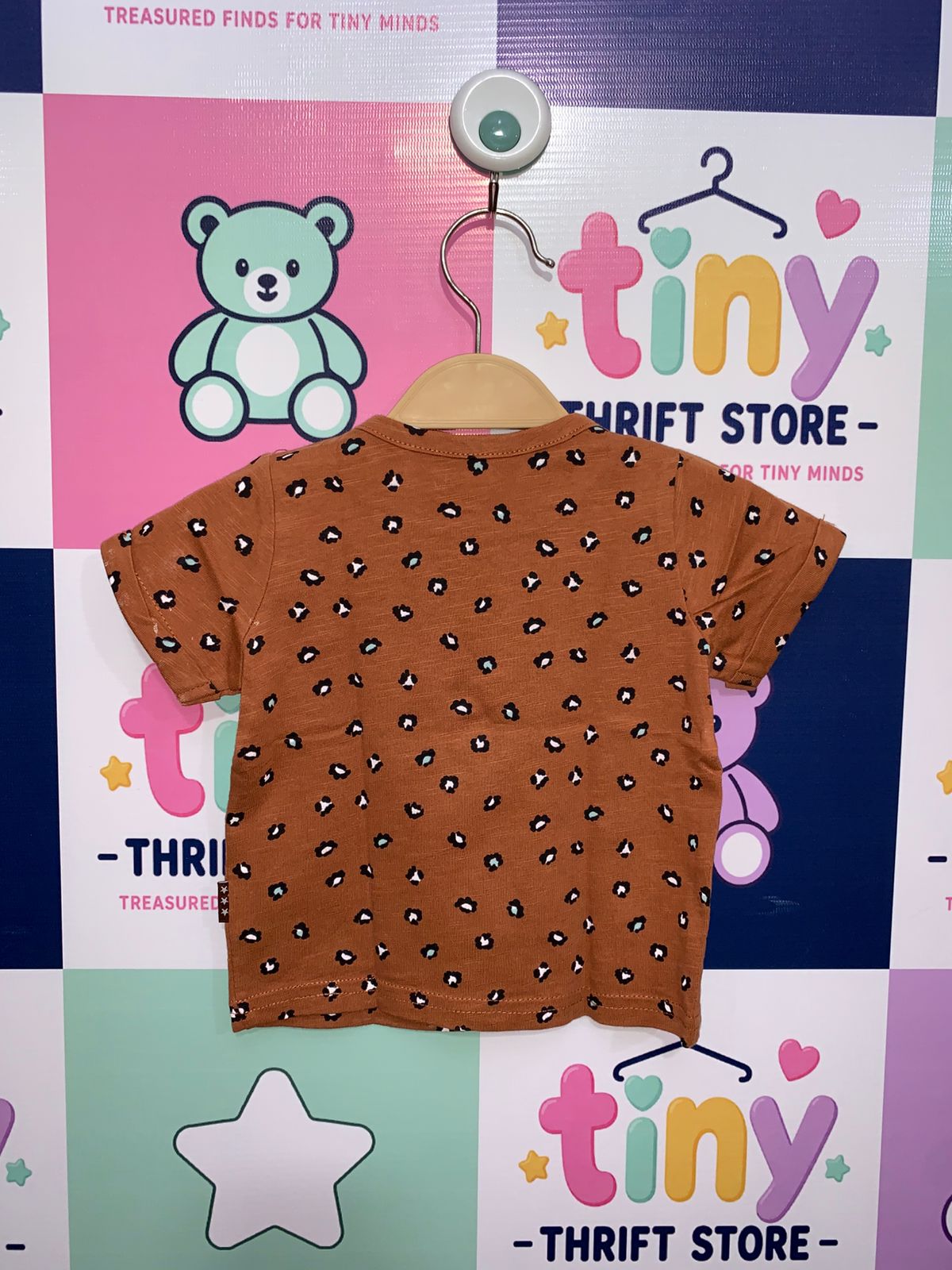 HEMA Baby Organic Cotton Terracotta Leopard Print T-Shirt - Size 56 (0-2M) AB1