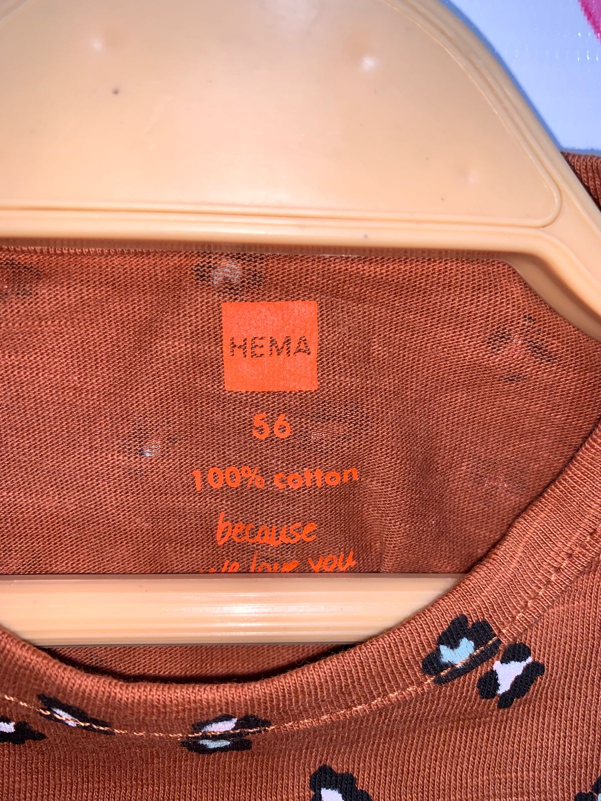 HEMA Baby Organic Cotton Terracotta Leopard Print T-Shirt - Size 56 (0-2M) AB1