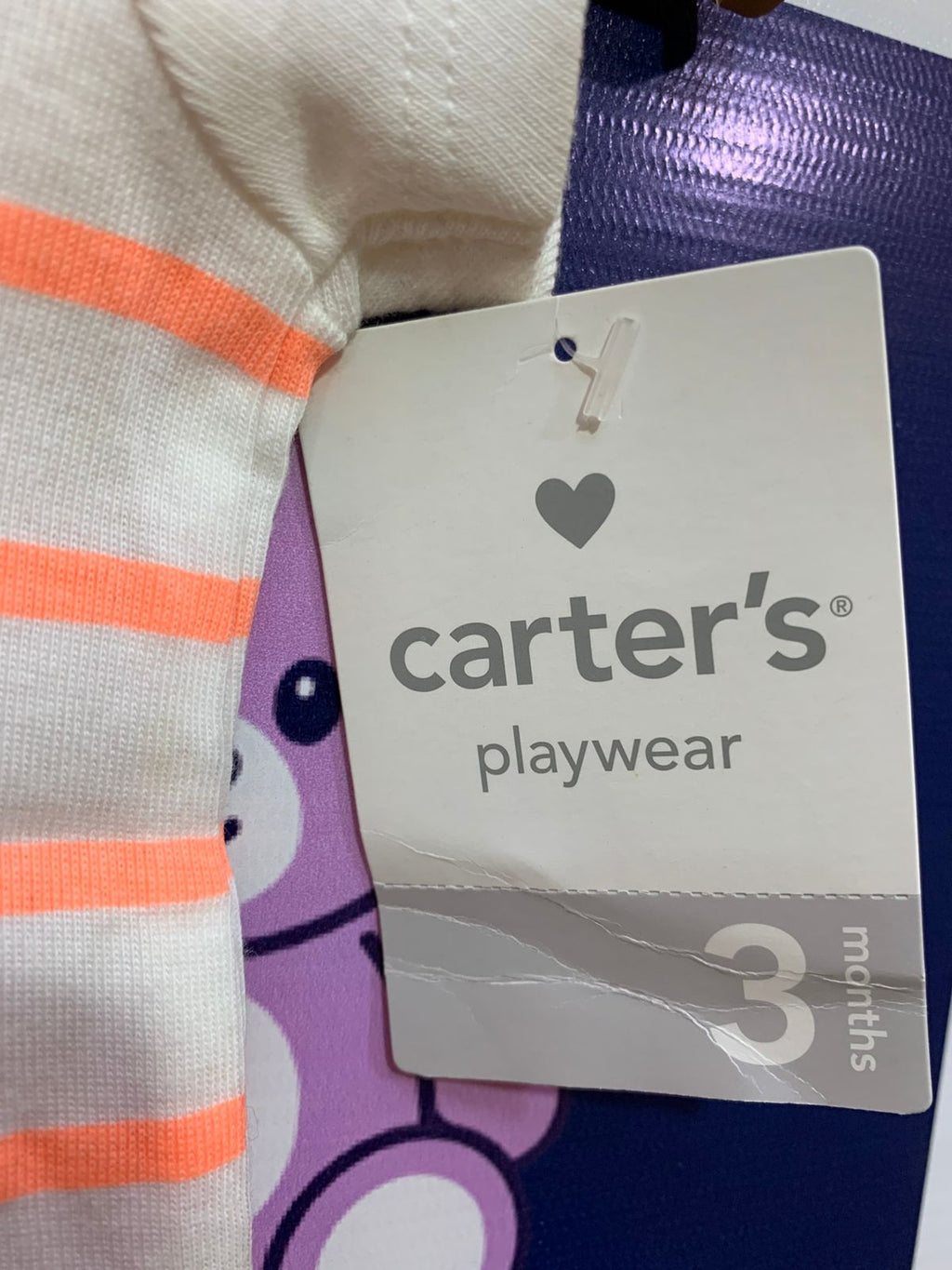 Carter's Baby Girls White & Peach Striped Short Sleeve T-Shirt with Bow - Size 3M AB1