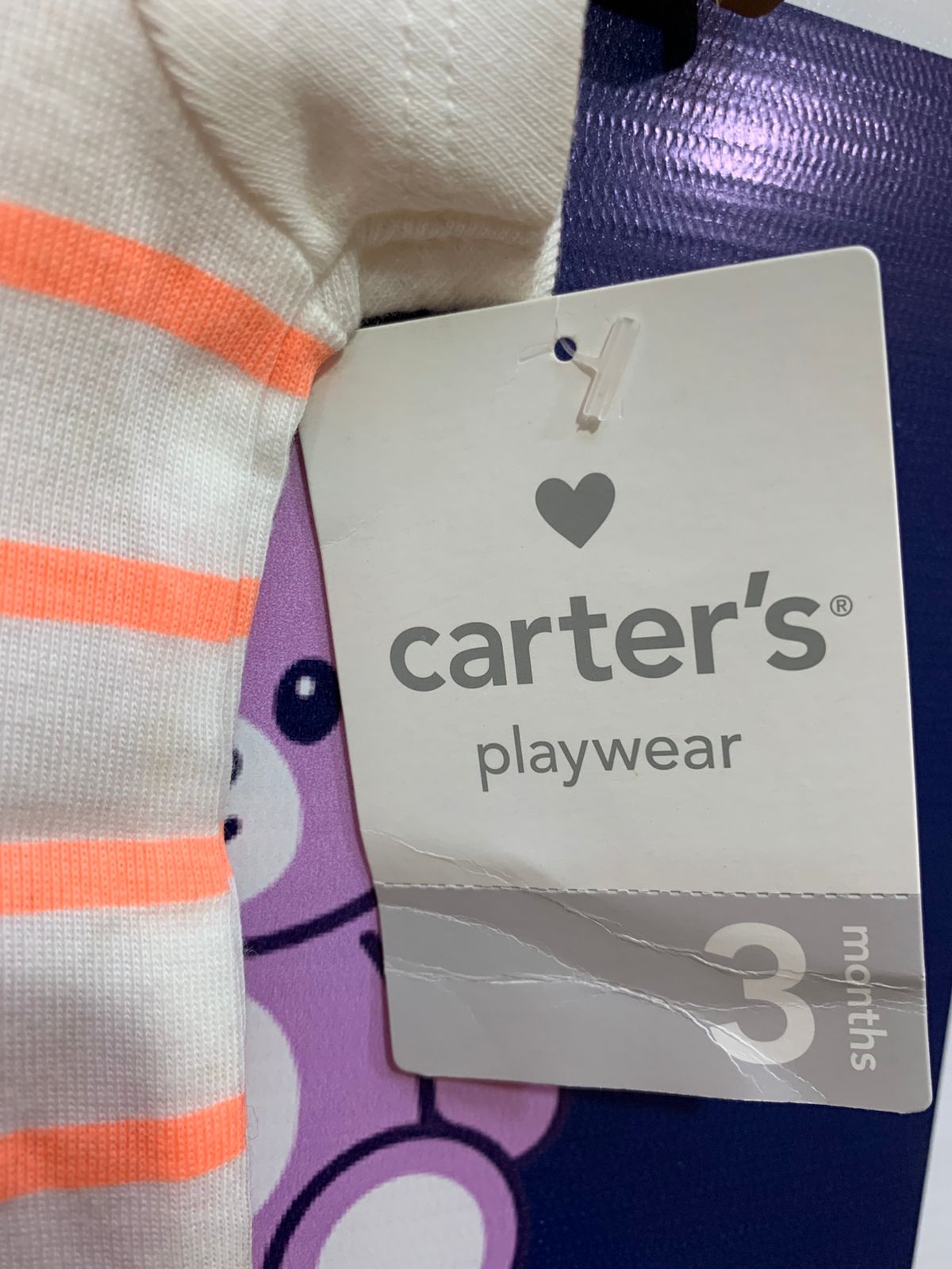 Carter's Baby Girls White & Peach Striped Short Sleeve T-Shirt with Bow - Size 3M AB1