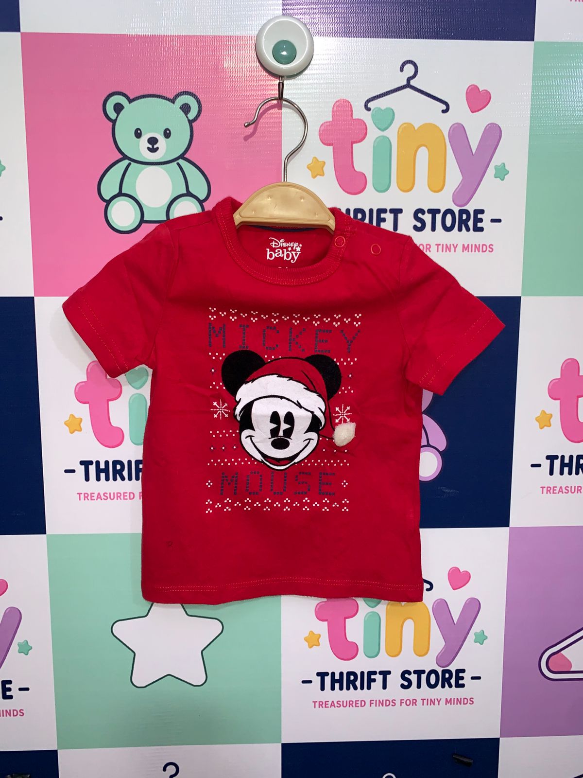 Disney Baby Mickey Mouse Red Christmas T-Shirt - Size 80 (Fits 1 Year) AB1