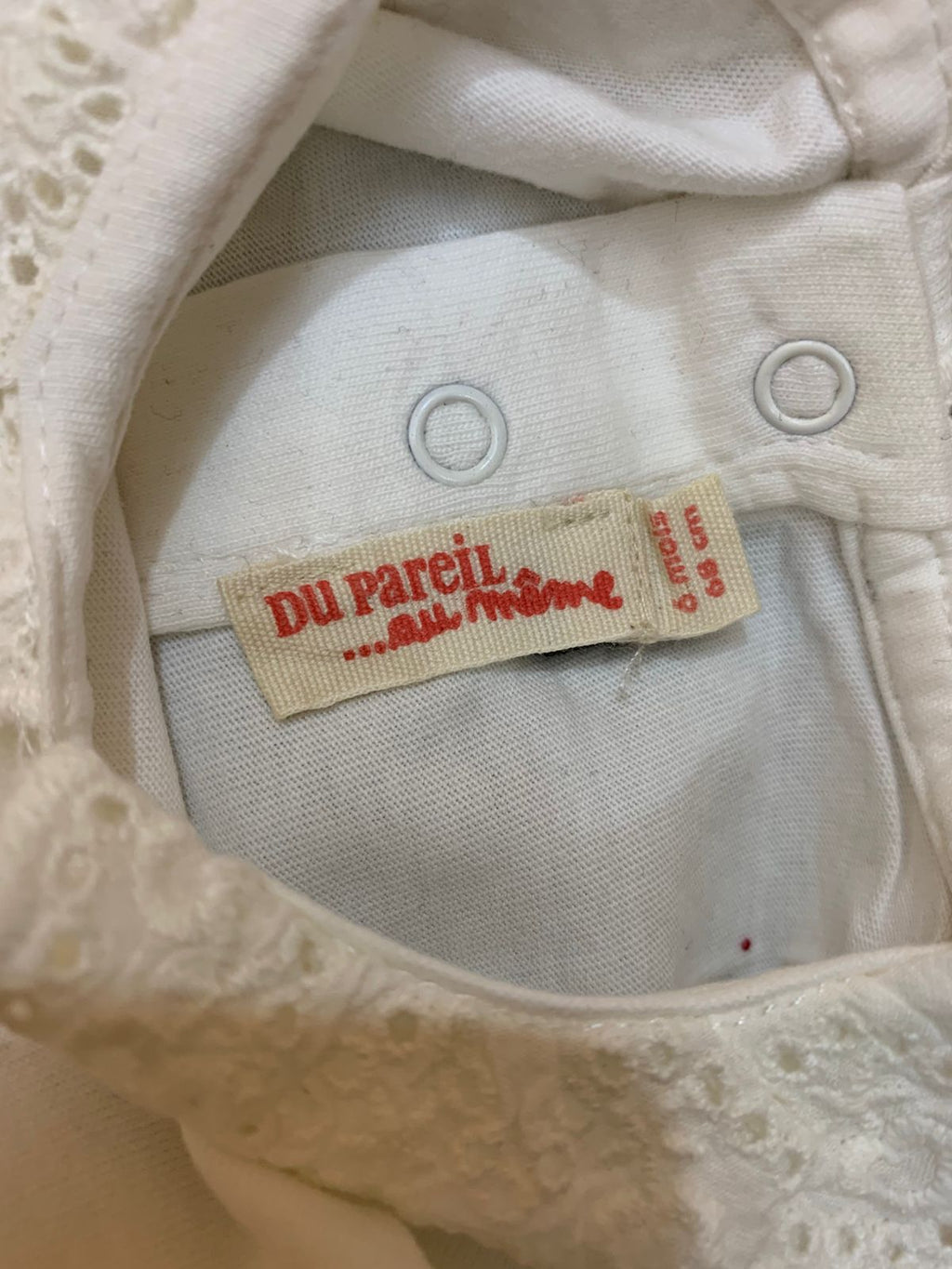 Du Pareil au Même Baby Girl White Lace Collar Deer Graphic Tee – Size 6M (68cm) AB1