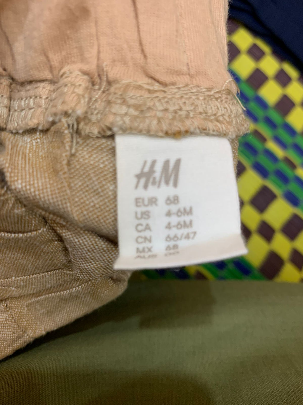 H&M Baby Neutral Beige Linen-Blend Pull-On Shorts – Size 4-6 Months AB1