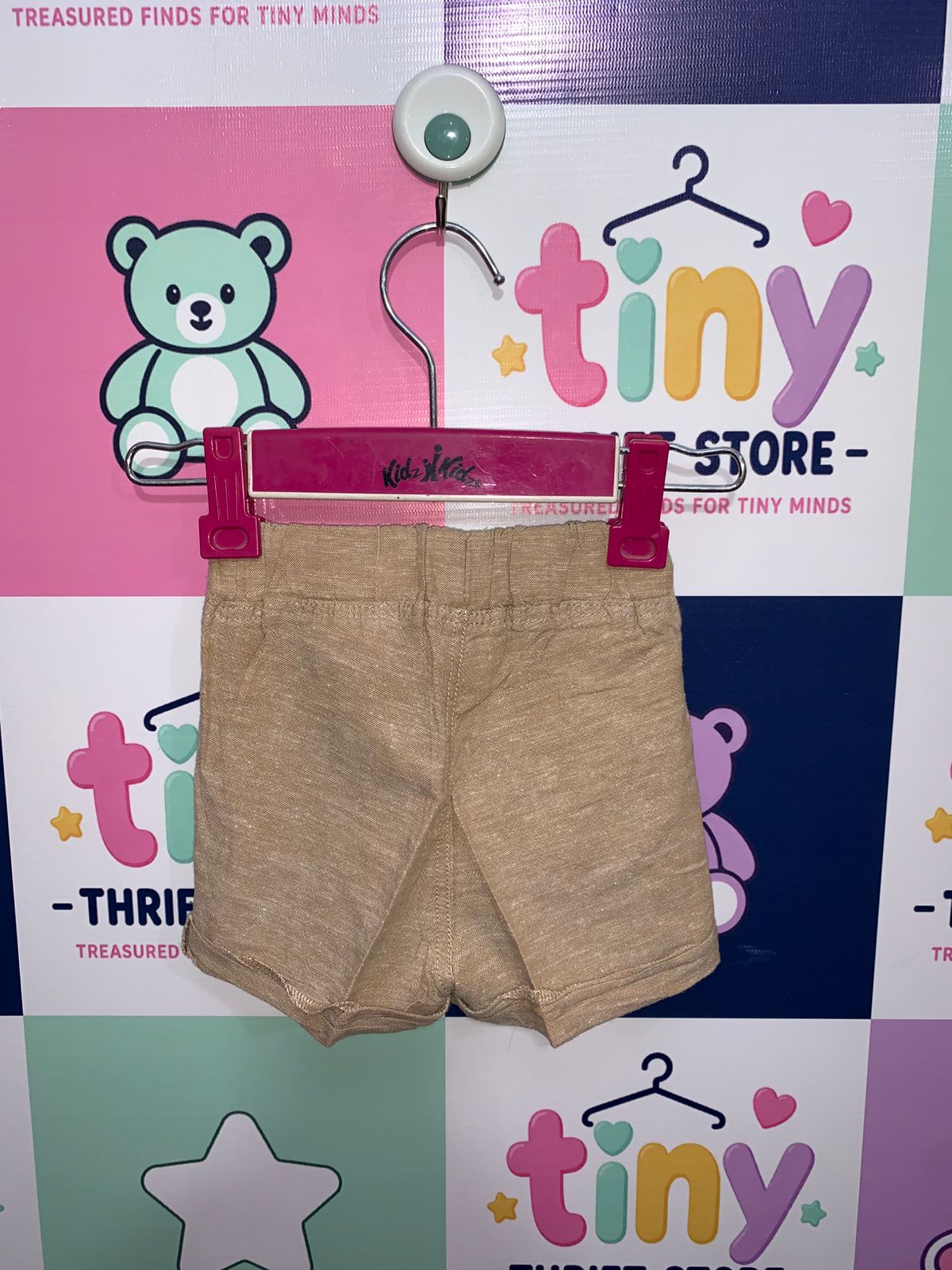 H&M Baby Neutral Beige Linen-Blend Pull-On Shorts – Size 4-6 Months AB1