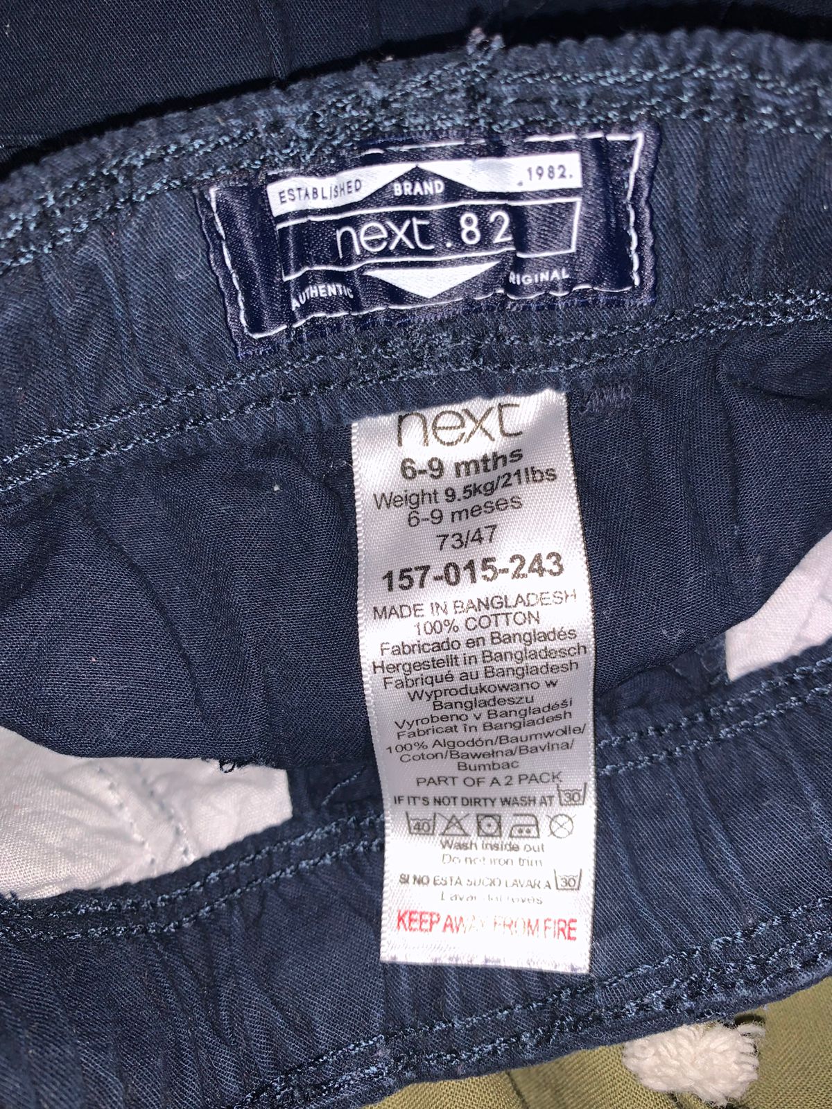 Next Baby Boys Navy Blue Cotton Chino Shorts - 6-9 Months (Pre-loved) AB1