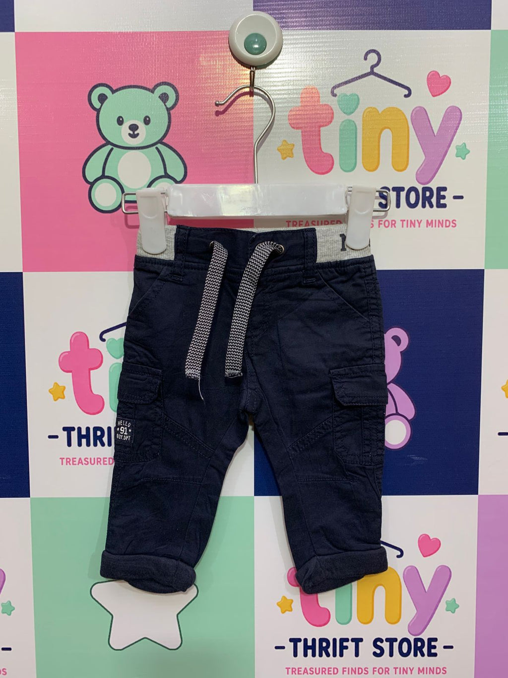 Baby by Gémo Navy Blue Cargo Jogger Pants with Elastic Waist - 3 Months AB1