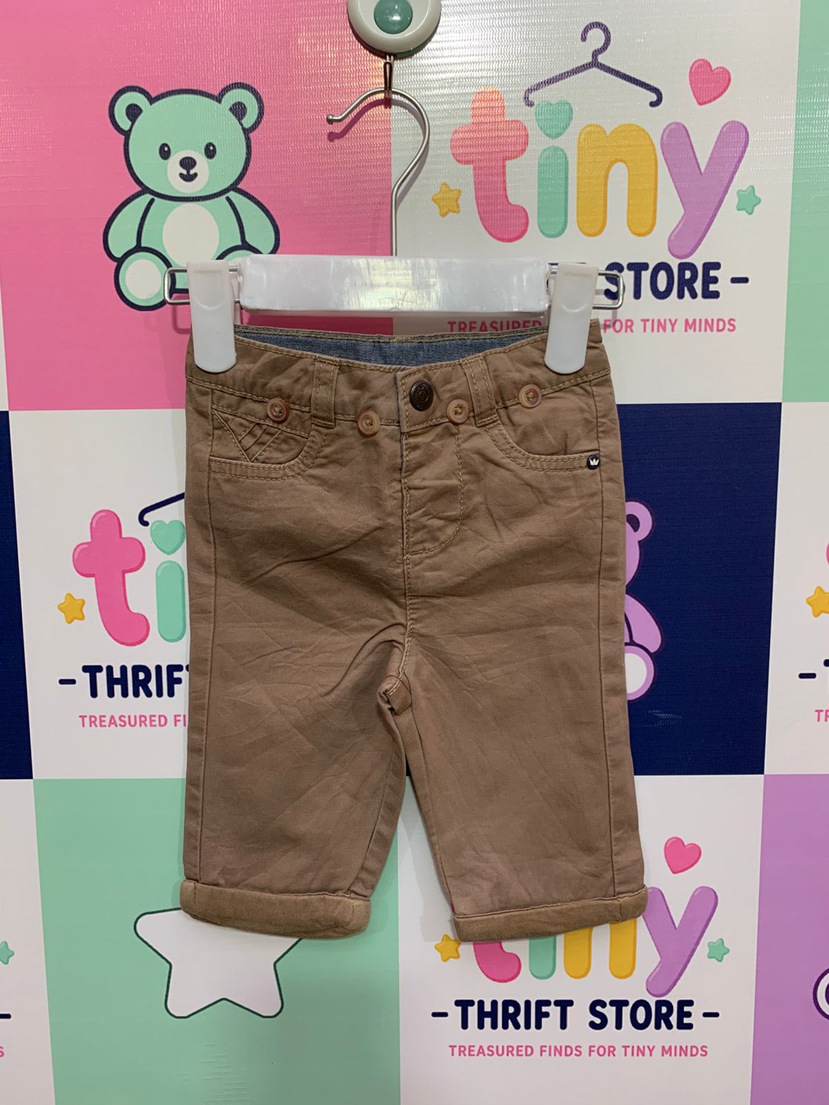 Title: Orchestra Baby Boy Khaki Chino Trousers with Button Detail (3 Months) AB1