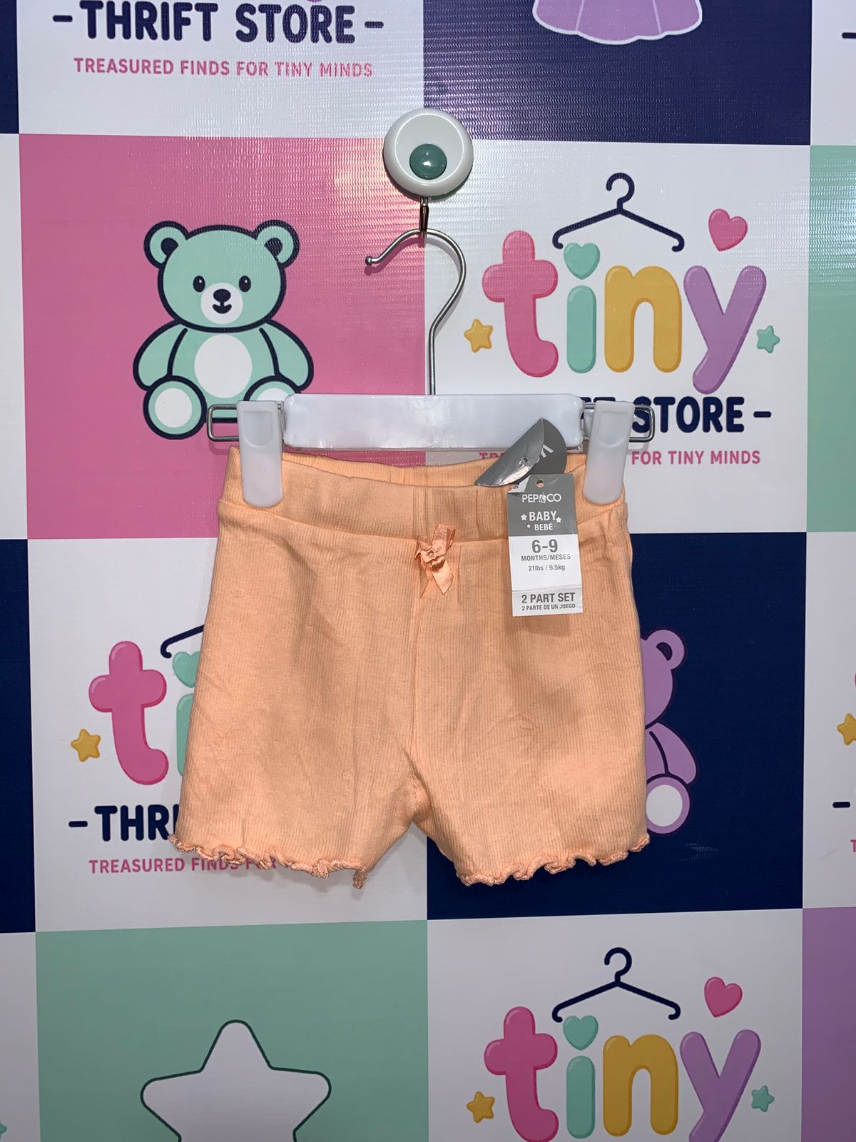 Pep & Co Baby Girls Peach Ribbed Shorts with Lettuce Trim - 6-9M AB1