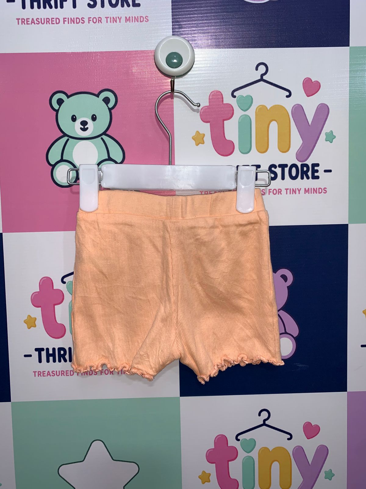 Pep & Co Baby Girls Peach Ribbed Shorts with Lettuce Trim - 6-9M AB1