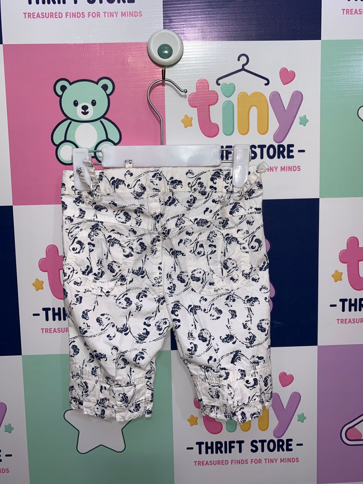 Bam-bi-da-no Girls White & Navy Blue Floral Ruffle Hem Capris AB1