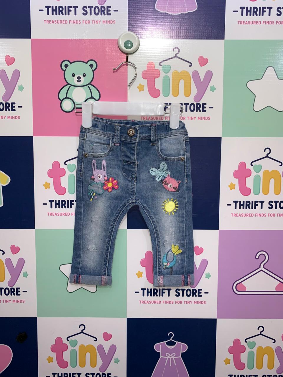 Next Baby Girls Embroidered Animal Patch Denim Jeans AB1