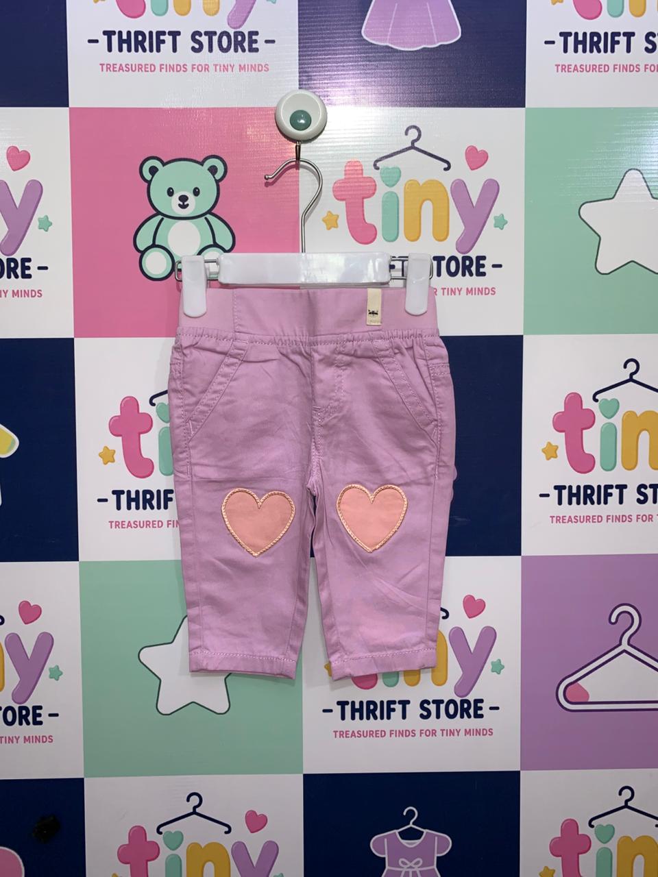 Lindex Baby Girls Pink Heart 0 to 3 month Patch Cotton Trousers AB1