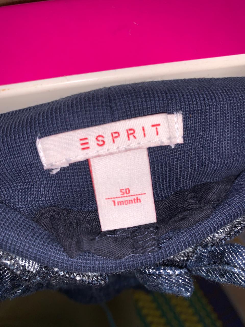 Esprit Baby Dark Wash Denim Jeans with Pink Embroidery - Size 1 Month (Newborn) AB1