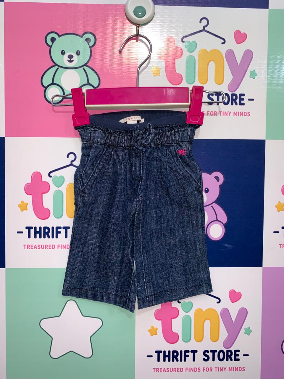 Esprit Baby Dark Wash Denim Jeans with Pink Embroidery - Size 1 Month (Newborn) AB1