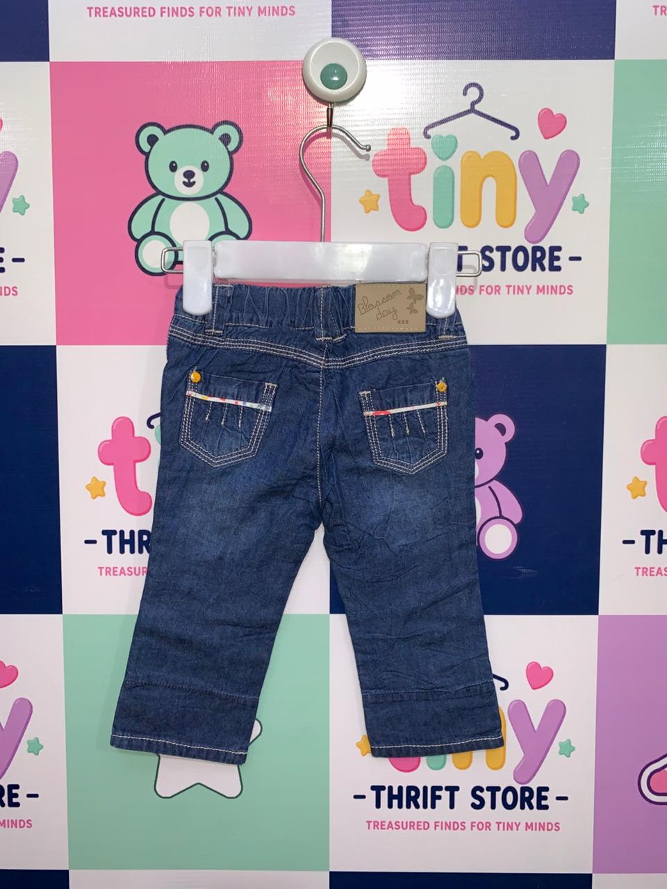 In extenso Baby Girls' Dark Blue Denim Jeans with White Polka Dots and Embroidery 62cm (Approx. 3-6 months) AB1