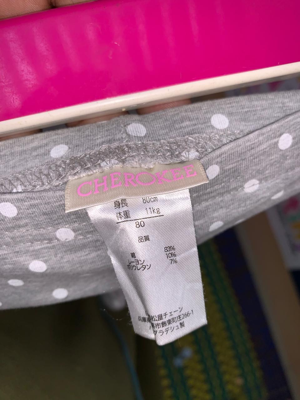 Cherokee Baby Girls Grey Polka Dot Cotton Leggings with Pink Side Bows Size 80 AB1