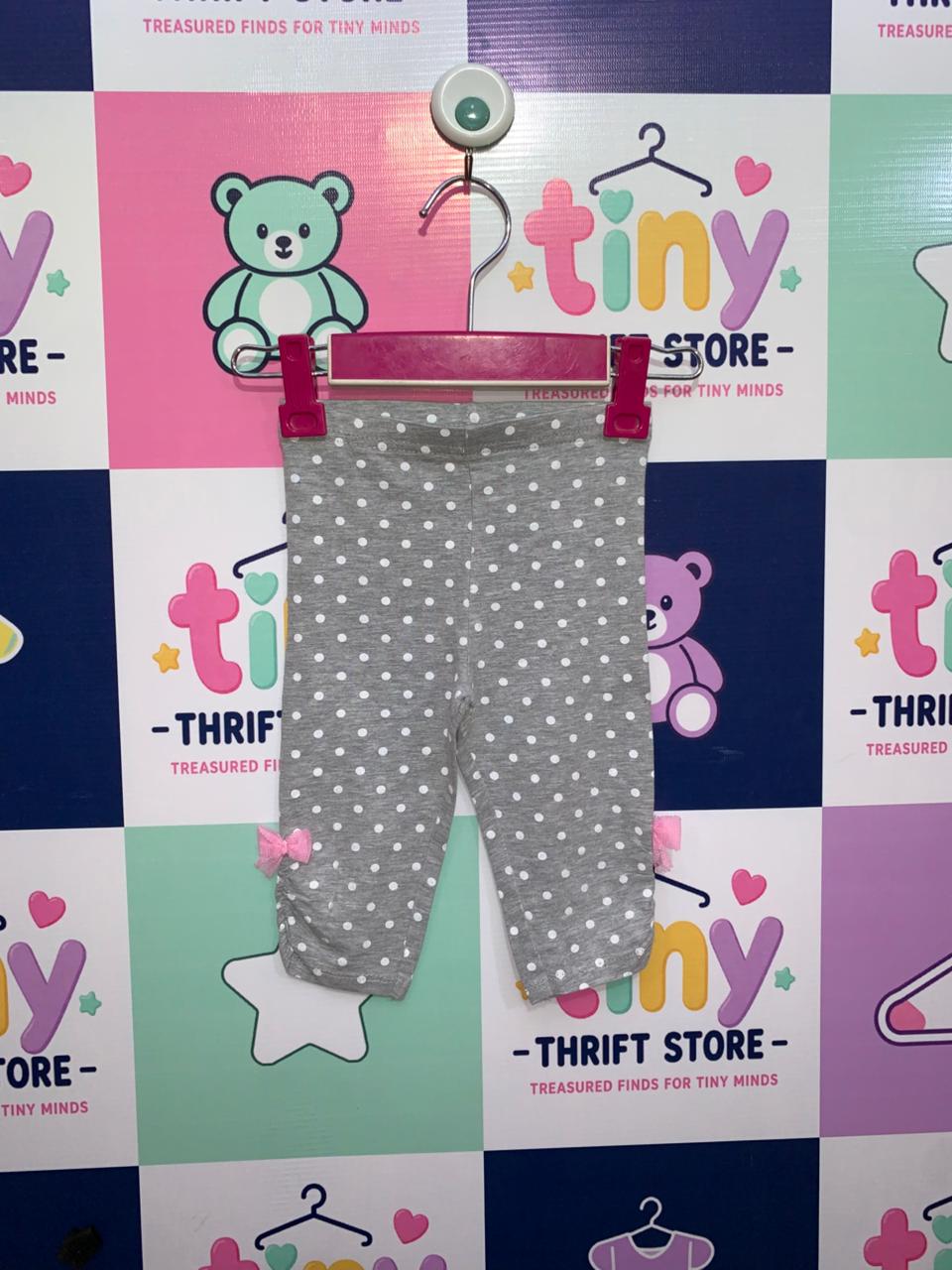 Cherokee Baby Girls Grey Polka Dot Cotton Leggings with Pink Side Bows Size 80 AB1