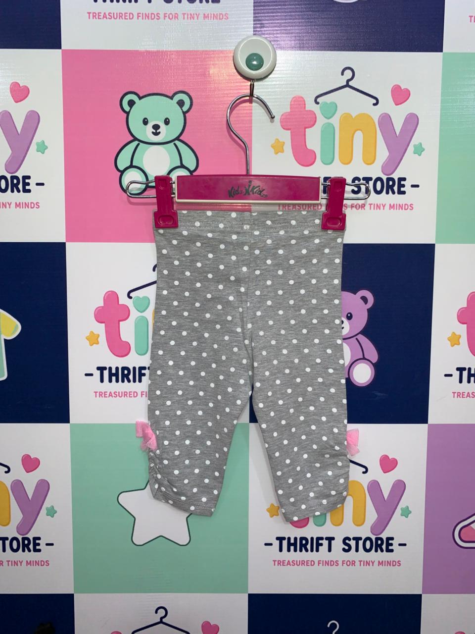Cherokee Baby Girls Grey Polka Dot Cotton Leggings with Pink Side Bows Size 80 AB1