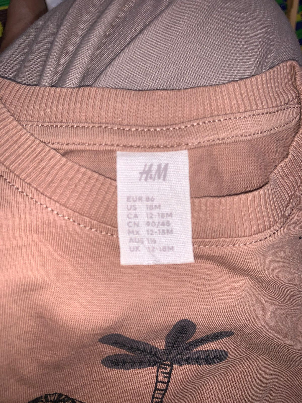 H&M Baby Safari Print T-Shirt – Brown/Palm Tree Size: 12-18 Months (US 18M / EUR 86) AB1