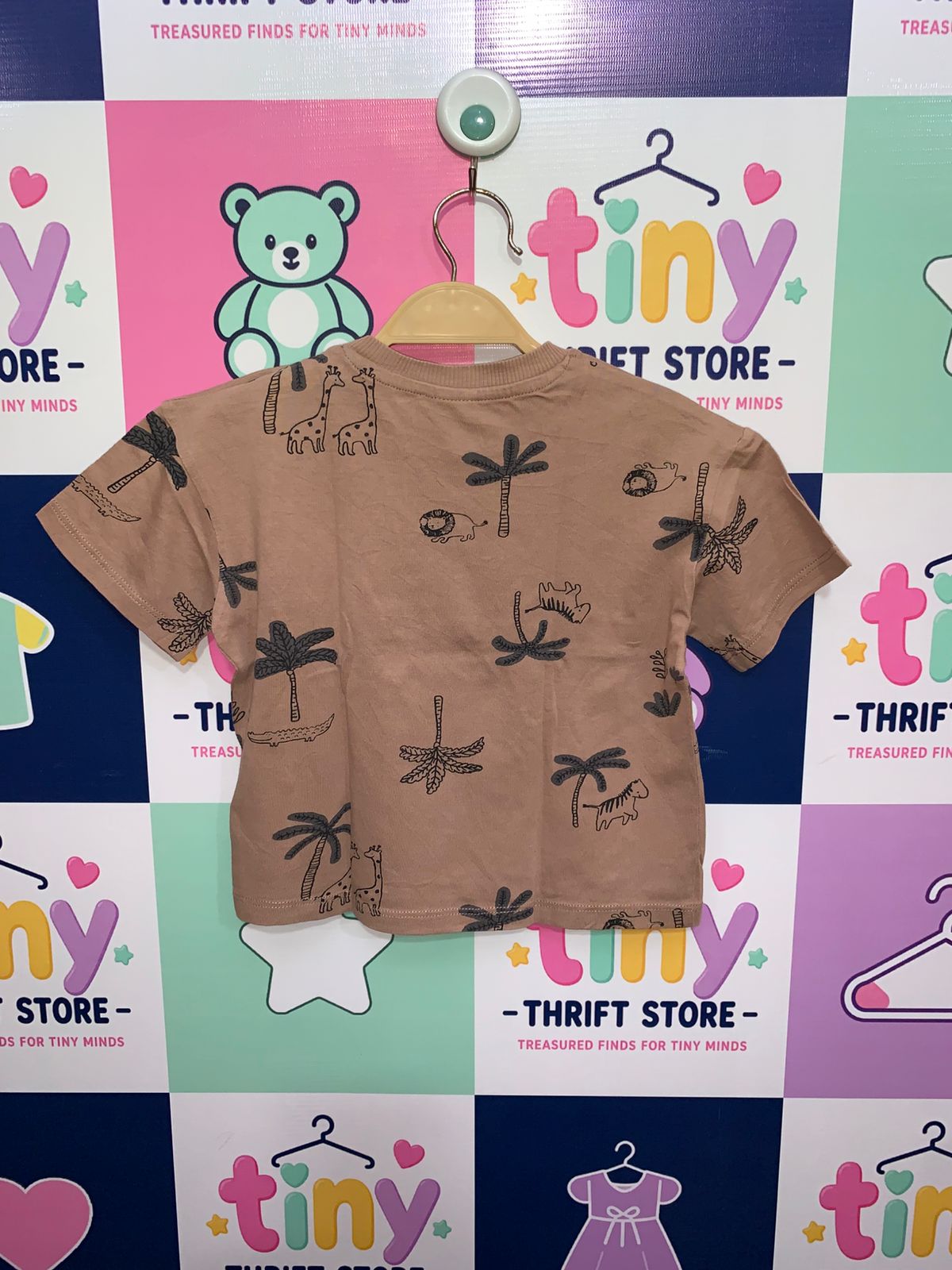 H&M Baby Safari Print T-Shirt – Brown/Palm Tree Size: 12-18 Months (US 18M / EUR 86) AB1