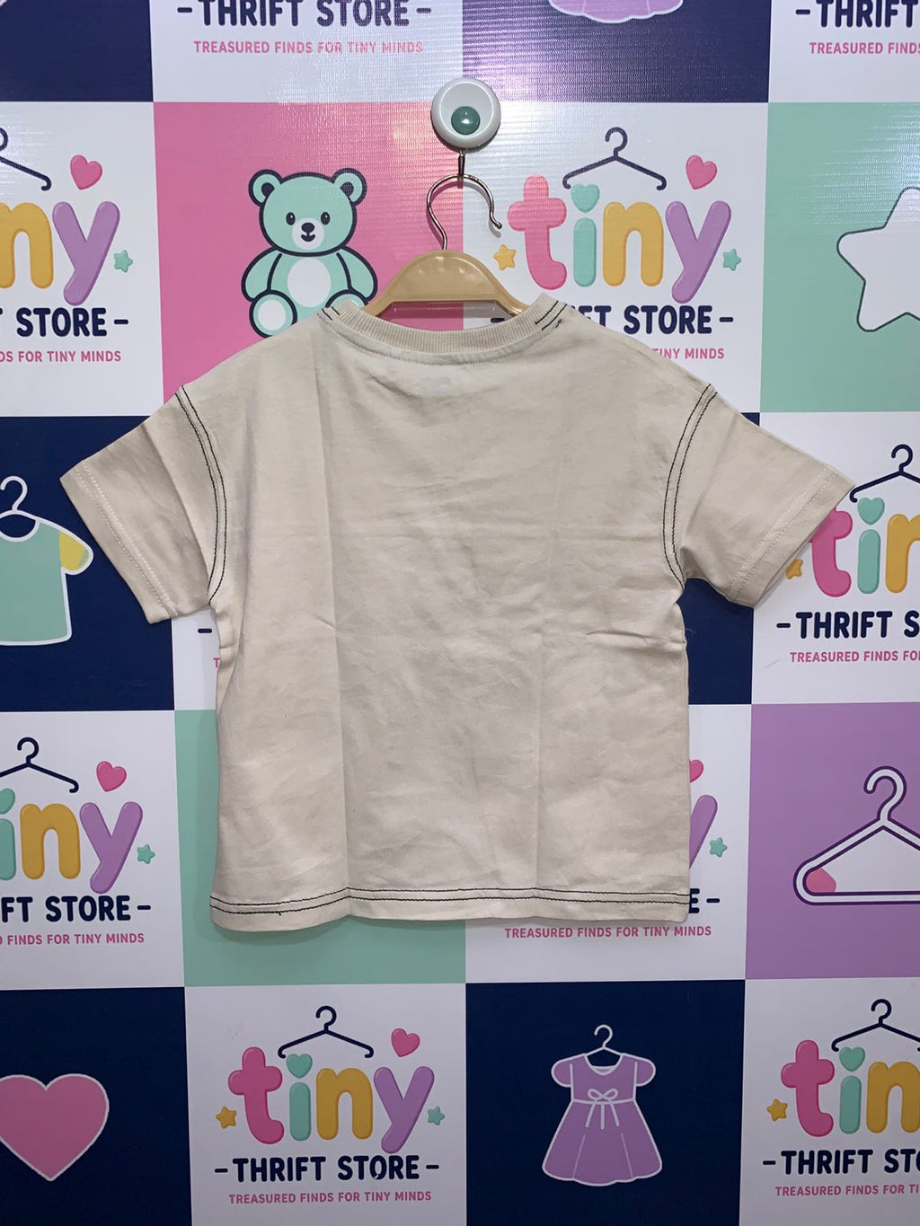 F&F Baby Boys Beige "Cool Kid" Contrast Stitch Cotton T-Shirt - Size 18-24 Months AB1