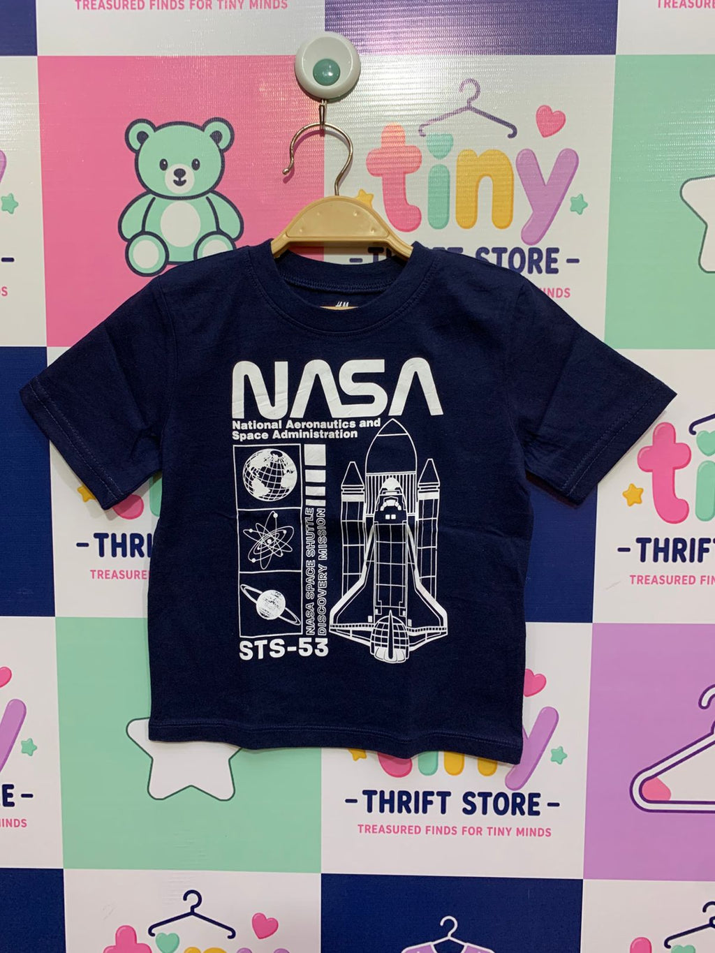 H&M Kids Navy Blue NASA Space Shuttle Discovery Mission Graphic T-Shirt - Size 1.5-2Y AB1