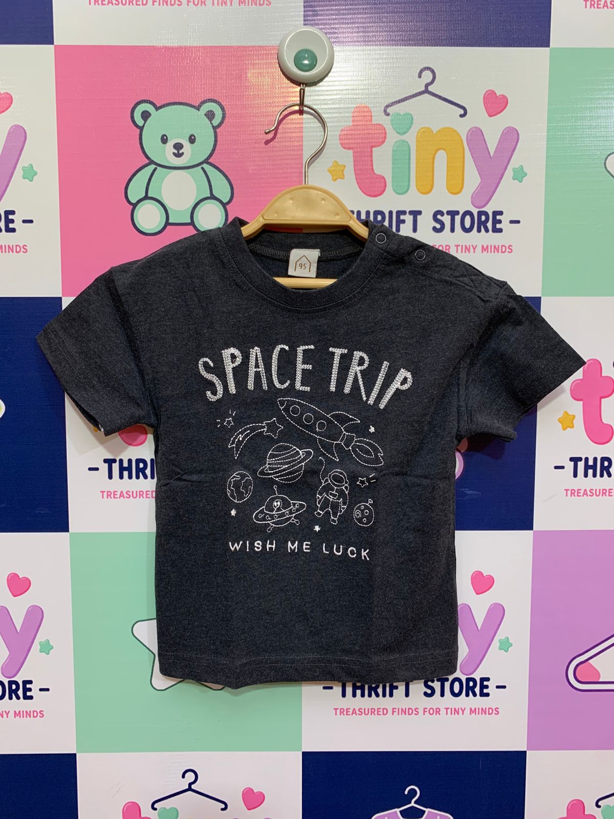 Space Trip Astronaut Graphic Charcoal Grey T-Shirt - Size 95 AB1