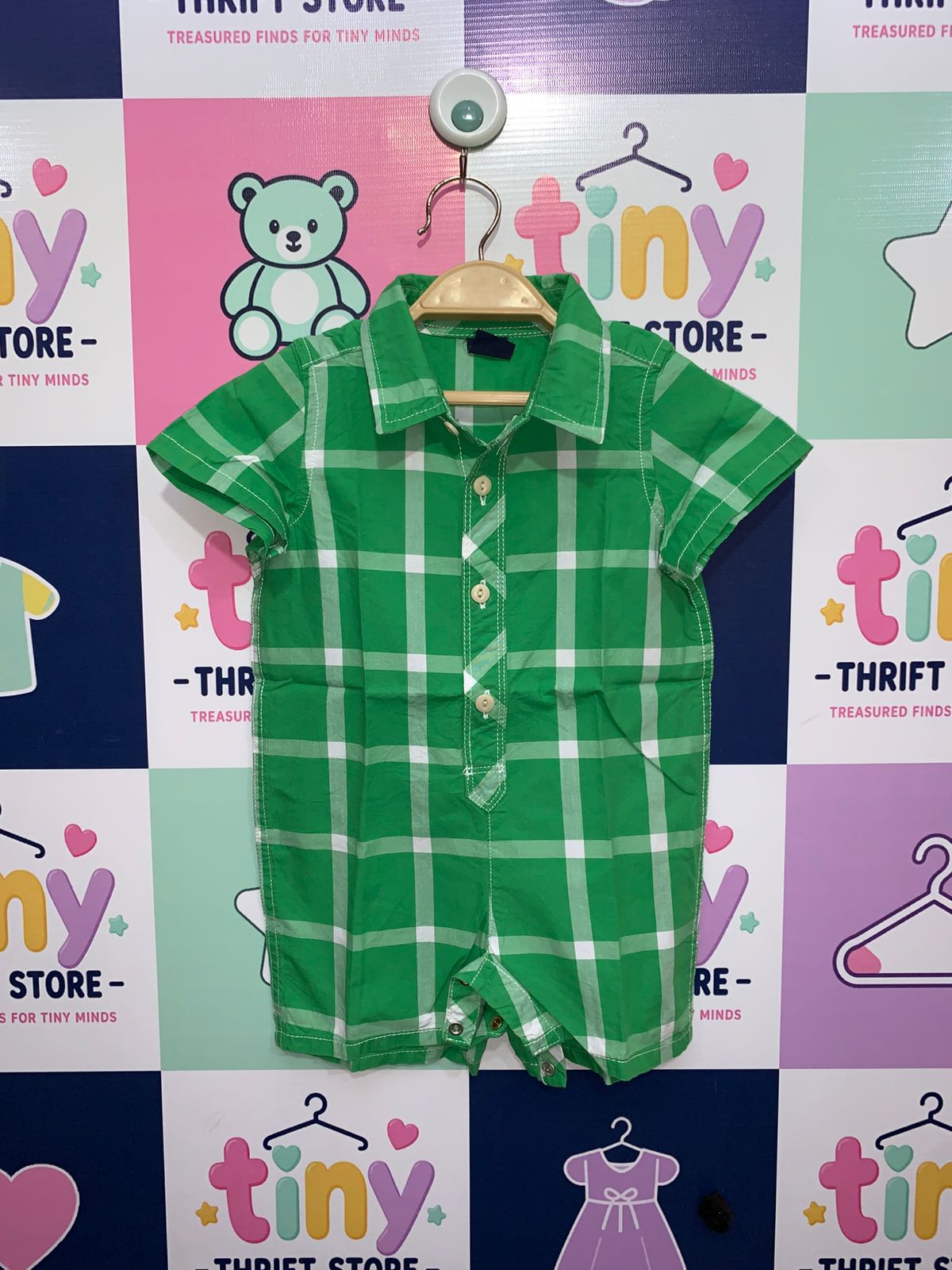 babyGap Baby Boys' Green and White Plaid Button-Front Shortall Romper (6-12 Months) AB1