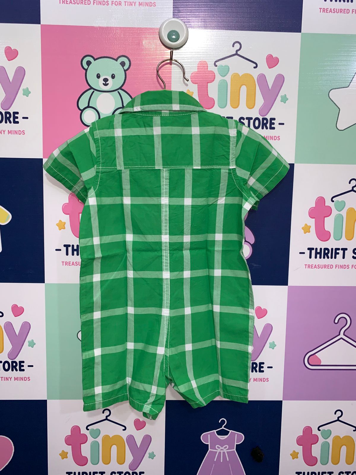 babyGap Baby Boys' Green and White Plaid Button-Front Shortall Romper (6-12 Months) AB1