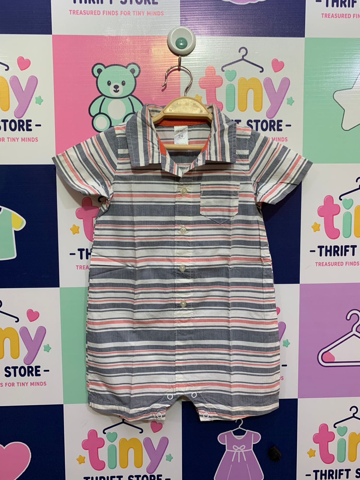 Carter's Baby Boys' Multi-Color Striped Button-Front Shortall Romper (24 Months) AB1