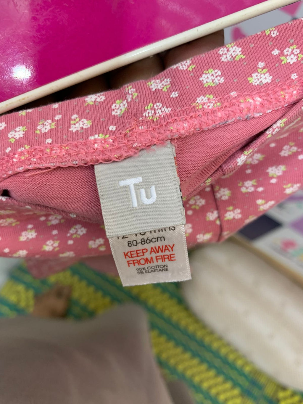 Tu Baby Girls Floral Pink Cotton Leggings Size 80-86cm (12-18 Months) AB1