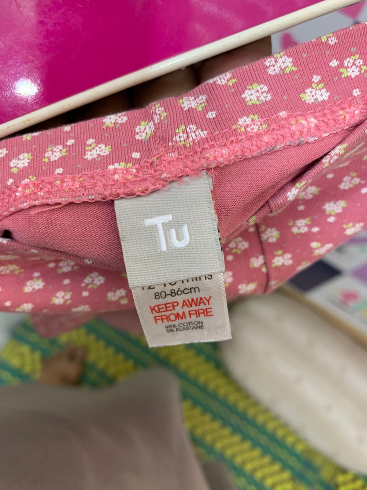 Tu Baby Girls Floral Pink Cotton Leggings Size 80-86cm (12-18 Months) AB1