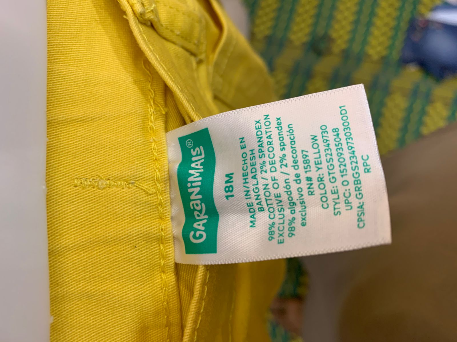 Garanimals Baby Girl Yellow Denim Shorts with Frayed Hem - Size 18M (1-1.5 Years) AB1