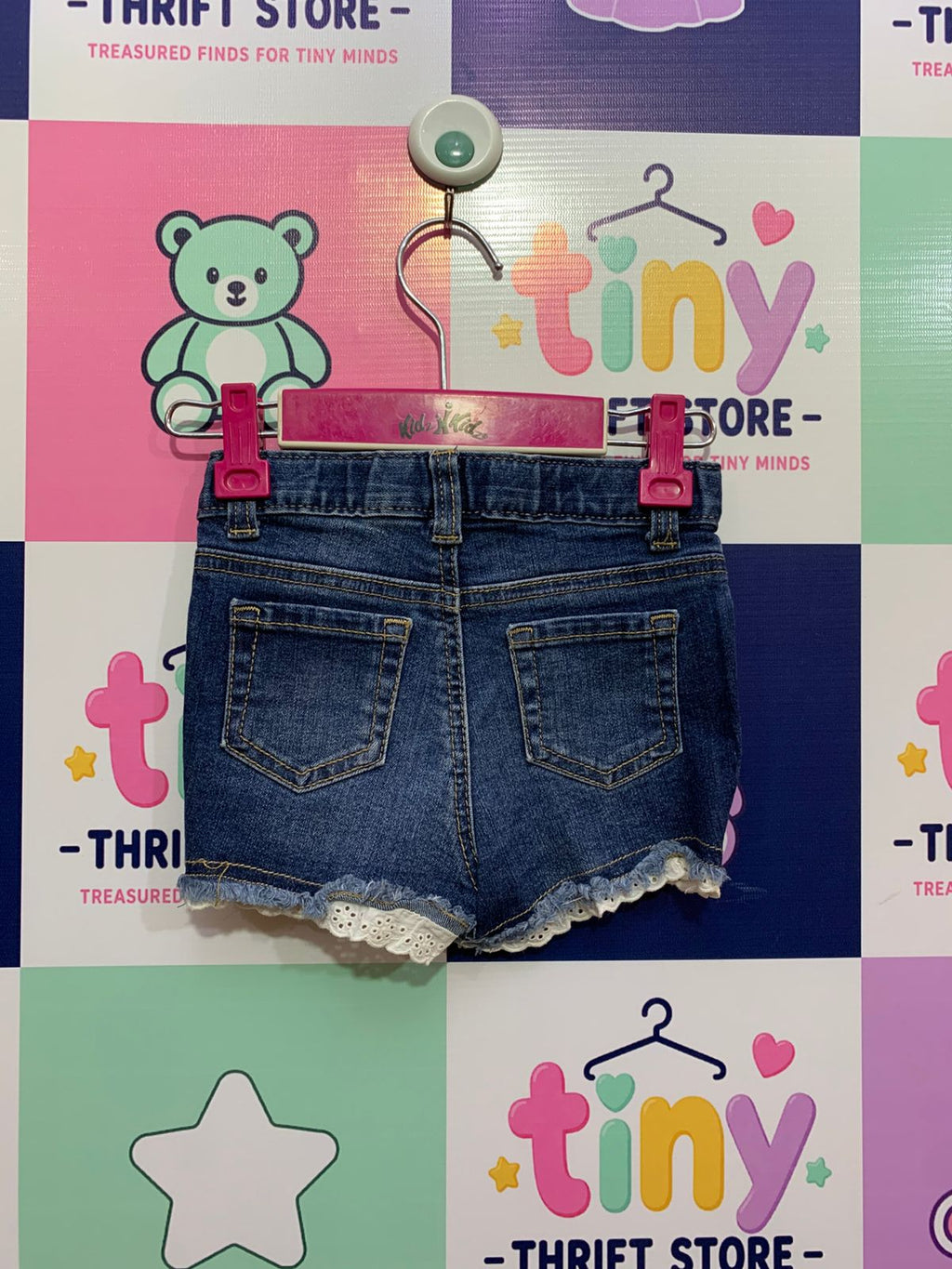 Cat & Jack Toddler Girls Lace-Trim Denim Shorts (Size 2T) - AB1