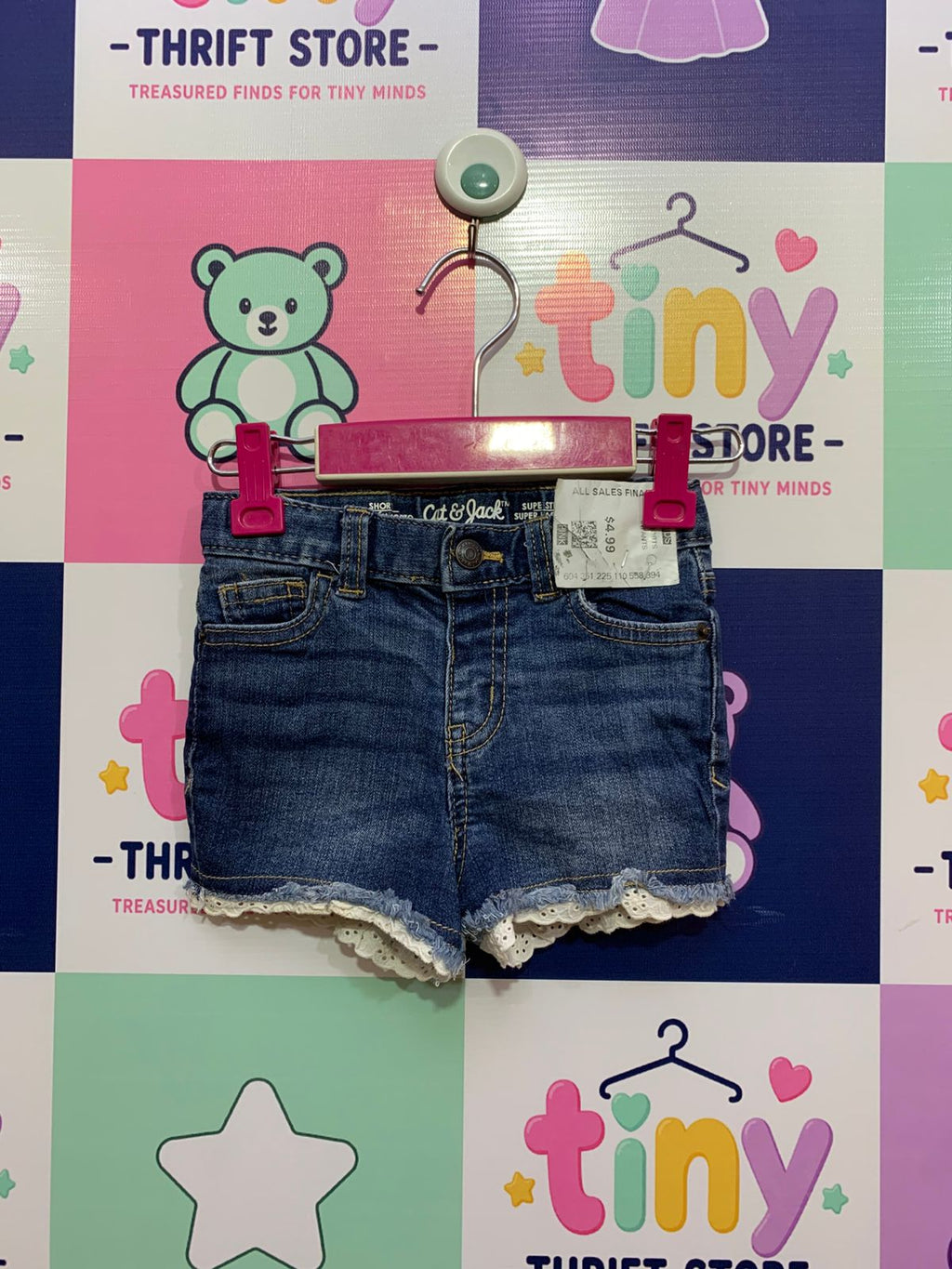 Cat & Jack Toddler Girls Lace-Trim Denim Shorts (Size 2T) - AB1
