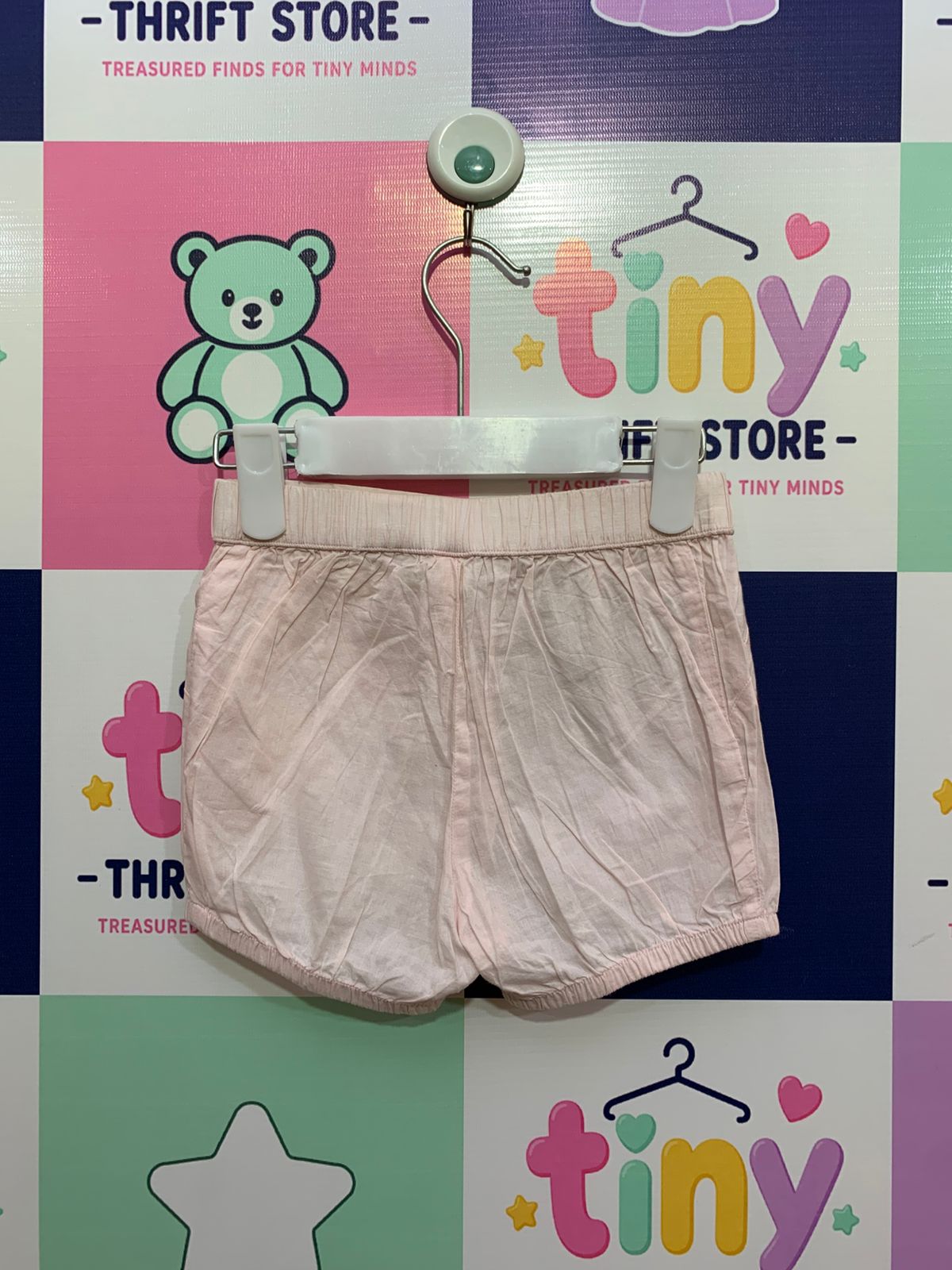 H&M Baby Girls Soft Pink Cotton Shorts (12-18 Months) - AB1