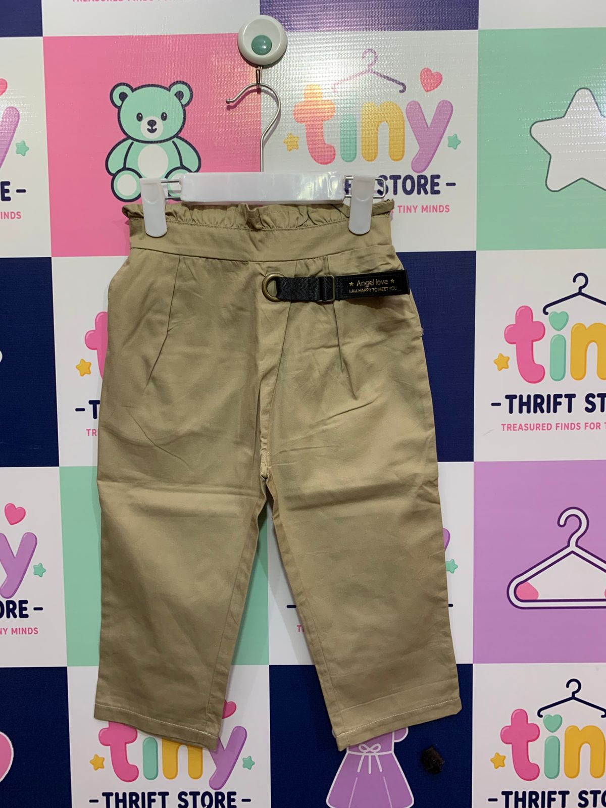 Pick Japanese Brand Toddler Girls Paperbag Waist Khaki Trousers - Tag Size: 90 (Approx. 18–24 Months) AB1