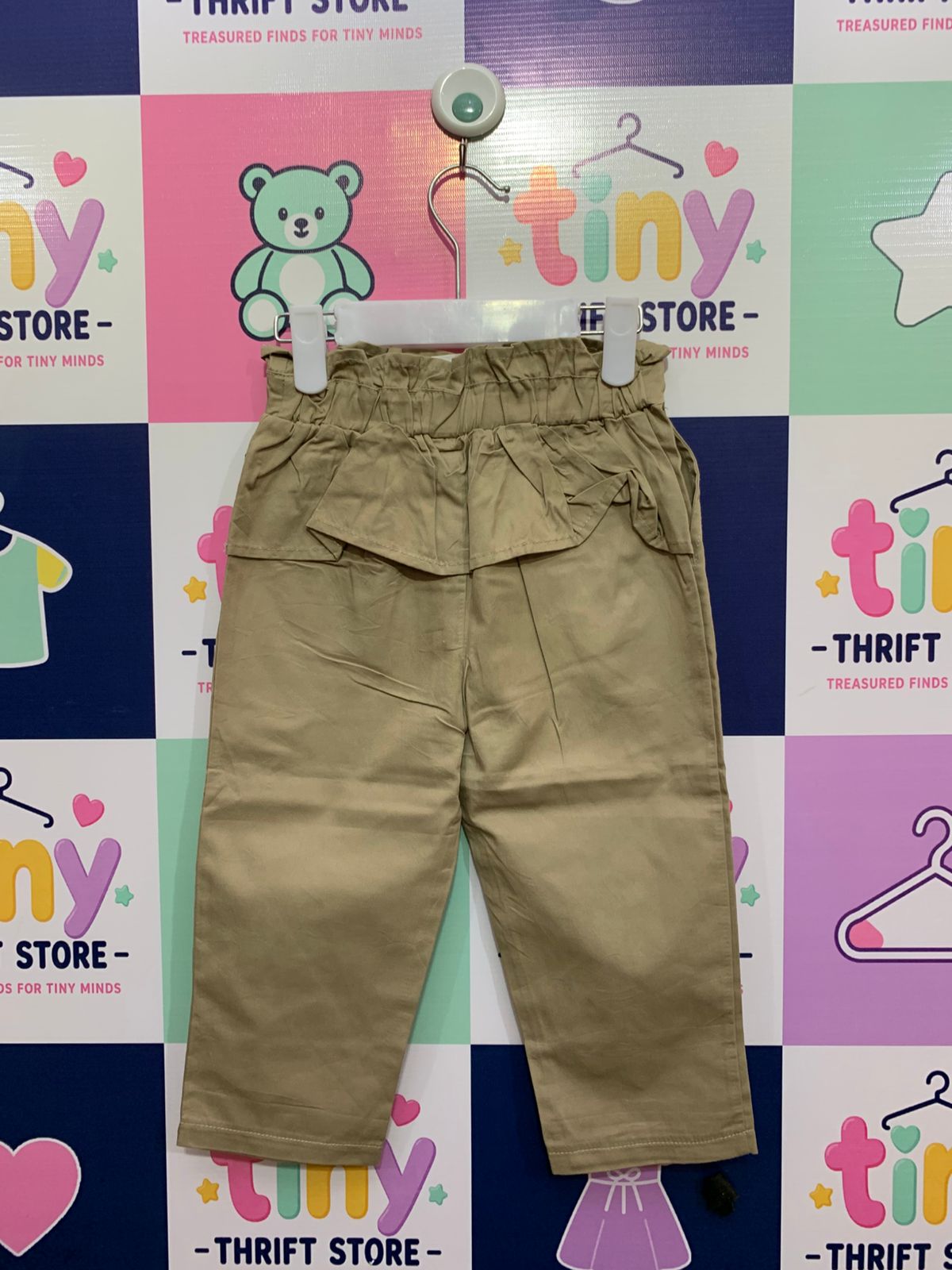 Pick Japanese Brand Toddler Girls Paperbag Waist Khaki Trousers - Tag Size: 90 (Approx. 18–24 Months) AB1